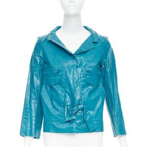 CHLOE Aqua Fresh blue crinkled coated acetate cotton cropped jacket FR36 S